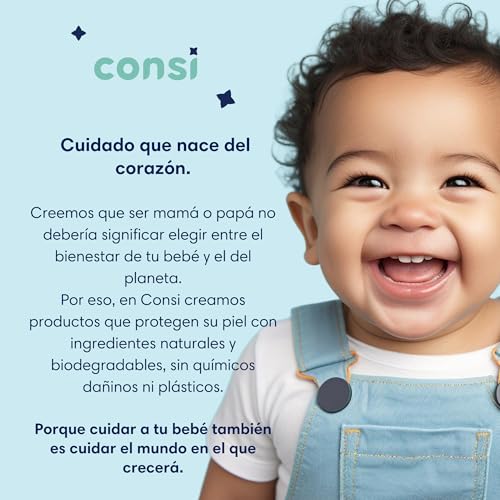 Consi Toallitas Humedas Bebe y Niños (99.9% Agua), Hipoalergénicas para Piel Sensible, Libre de Sulfatos, Parabenos y Fragancias, Biodegradables, Toallas húmedas | 6 paquetes con 480 Toallitas