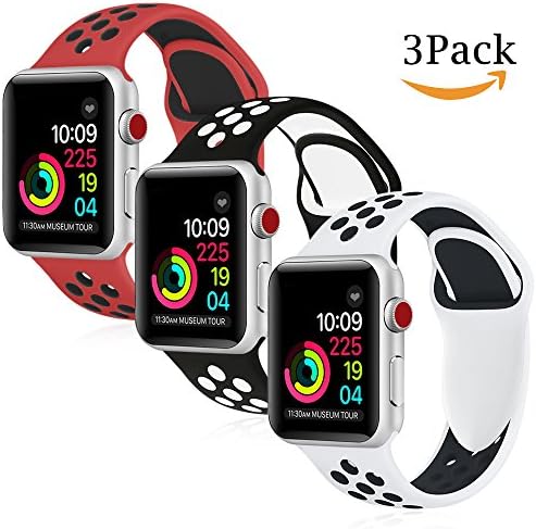 Band4u Apple Watch Band 42mm,Soft Silicone Strap Replacement Wristbands For Apple Watch Sport Series 3 Series 2 Series 1 NIKE+ Sports and Edition (42SM 3 Pack)