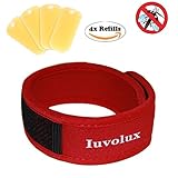 Mosquito Repellent Bracelet with 4 Plant Refills - Natural Bug Repellent Band Effectively Repels Insects and Mosquitoes - Deet Free Pest Control Repeller Safe for Babies Kids Adults Red