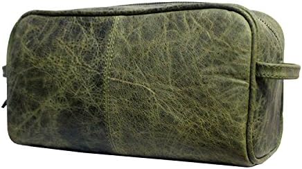 LUST Genuine Buffalo Leather Unisex Toiletry Bag Travel Dopp Kit (Moss Green)
