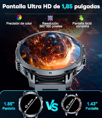LIGEMI Men's Smart Watch with 1000mAh/LED Flashlight, 1.85 Inch HD Smartwatch Man with Bluetooth Calls, Heart Rate, Sleep Monitor, IP68 Waterproof, 100+ Sports for Android iOS