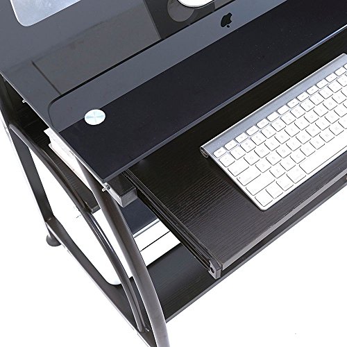 Leadzm Integrated Stalinite Computer Desk with Pullout Keyboard Tray, temporary Conner Work Station, Laptop Table, Home & Office Furniture Black. - Thumbnail 3