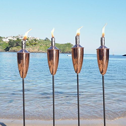 Garden Oil Torch Set of 3 - LUCCA - Shiny Copper - Outdoor - Oil Lamp - Path Burner Patio Wedding- 8 x 8 x 113cm