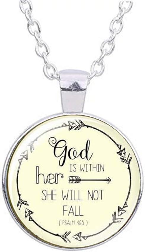 Large God Is Within Her She Wil Not Fall Pendant Necklace Christian Necklace Christian Pendant Inspirational Psalm 46:5 Necklace