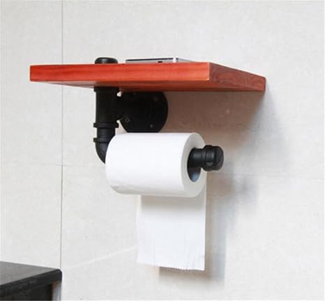 Amazon Co Jp Smcopl トイレットペーパーホルダー アイアンアートソリッドウッドインダストリアルパイプウォールマウントトイレットロールホルダー ホーム キッチン