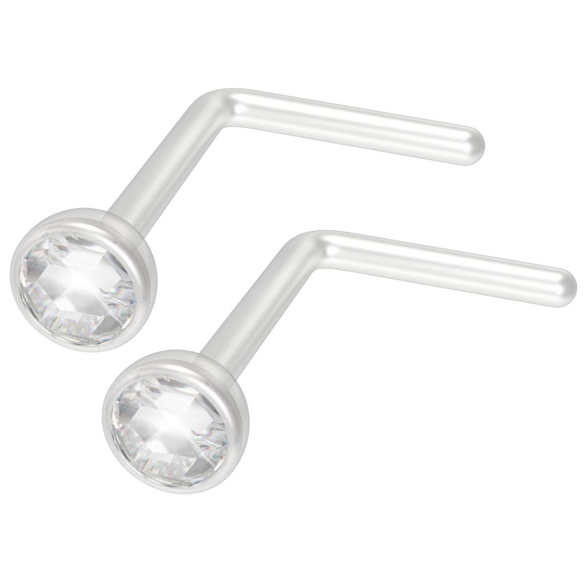 Cubic Zirconia CZ L-Shape Nose Bar Ring 20g 0.8mm Stud Bend Flexible Bioflex Small Plastic Nostril Studs 2.5mm