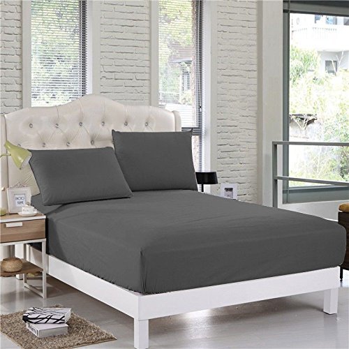 Comfort Beddings Heavy Quality Extra Deep Fitted Sheets 16" 40CM Deep 100% Cotton Blend Single Fitted Sheet Grey, Super Soft, Hypoallergenic Fitted Bed Sheets (Single, Grey)