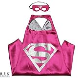 Bek Brands Children's Superhero Costume Cape Mask Sets (Supergirl - Pink + Silver)