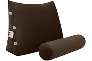 VERCART Adjustable Bed Reading Pillow Throw Wedge Pillows for Sleeping Triangular Bedrest Sofa Lumbar Neck Back Support with Removable Velvet Cover, 23.5 Inches, Coffee Velvet-brown