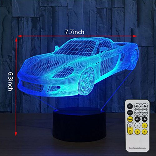 Aidool 3D Night Lights for Kids with Remote Controller LED Touch 7 Colors Changing Toy Sport Car Desk Lamp
