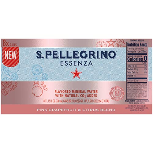 S.PELLEGRINO ESSENZA PINK GRAPEFRUIT & CITRUS FLAVORED MINERAL WATER, 11.15 FL OZ. CANS (8 PACK), 11.15 FL OZ (PACK OF 8)