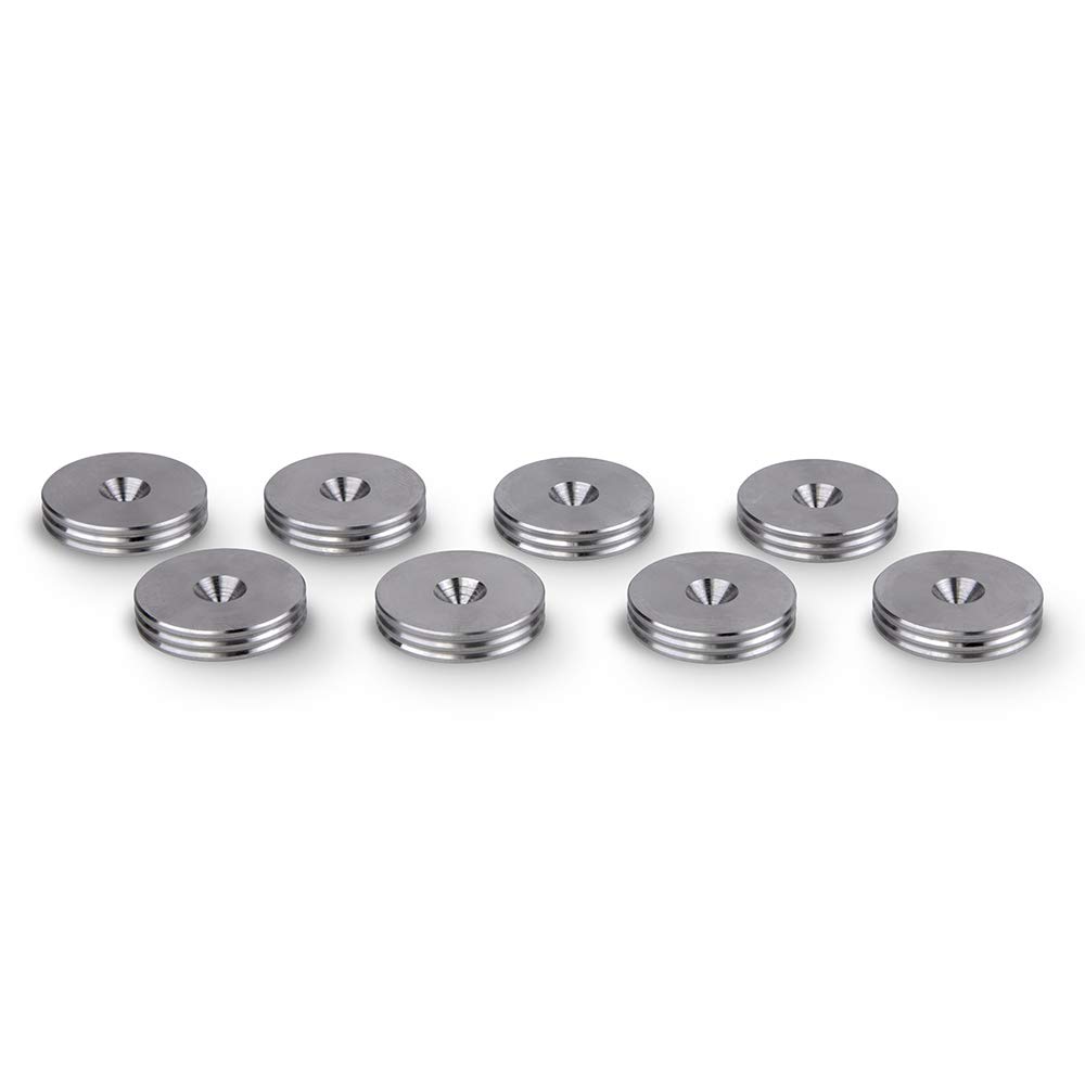 PrecisionGeek® Slim Aluminium Speaker Spike Pads – Isolation Pads with Decorative Grooved Edge for HiFi Speakers, Subwoofers & Speaker Stands (Ø20 mm – Stainless Steel – Pack of 8)