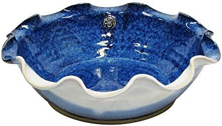 Medium Wavy Serving Bowl Hand-Thrown Original Pottery Design Measures 8.5 inches Diameter with Blue Spiral Finish by Castle Arch Pottery Ireland