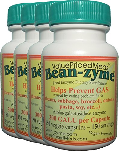 Bean-zyme vegan anti-gas 150 capsules per bottle 4 pack…