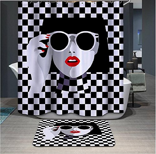 Alibasis Shower Curtain Set with 12 Hooks and Microfiber Matching Rug, Waterproof Thick Fabric Bathroom Mildew Resistant Curtains, 72\