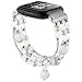 Simpeak Band Compatible with Fitbit Versa/Versa 2 / Versa Lite/Versa SE Smartwatch, Bracelet Elastic Beaded Pearl Band Replacement for Fitbit Versa,Women, White