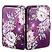 Credit Card Holder for Women,RFID Blocking Slim Hard Mini Flowers Card Case ID Case Travel Wallet Purple