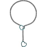 MECCANIXITY Slip Chain Necklace, Cuban Adjustable Y Necklace with Heart O Ring Stainless Steel Chain Chokers for Women Punk Gothic Jewelry