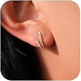 LOVPEPY 925 Sterling Silver CZ Crawler Earrings for Women,14k Gold Plated Pink Cubic Zirconia Cuff Wrap Stud Earring for Mom CZ Double Huggie Hoop Earring Hypoallergenic Wedding Valentine Jewelry Gift