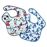 Bumkins Disney Mickey Mouse SuperBib, Baby Bib, Waterproof, Washable, Stain and Odor Resistant, 6-24 Months (Pack of 2) - Classic/Icon