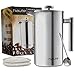 Haute 1L Stainless Steel French Press Coffee Maker with FILL LINES, 2 Extra Filters and Coffee Scoop (Stainless Steel)