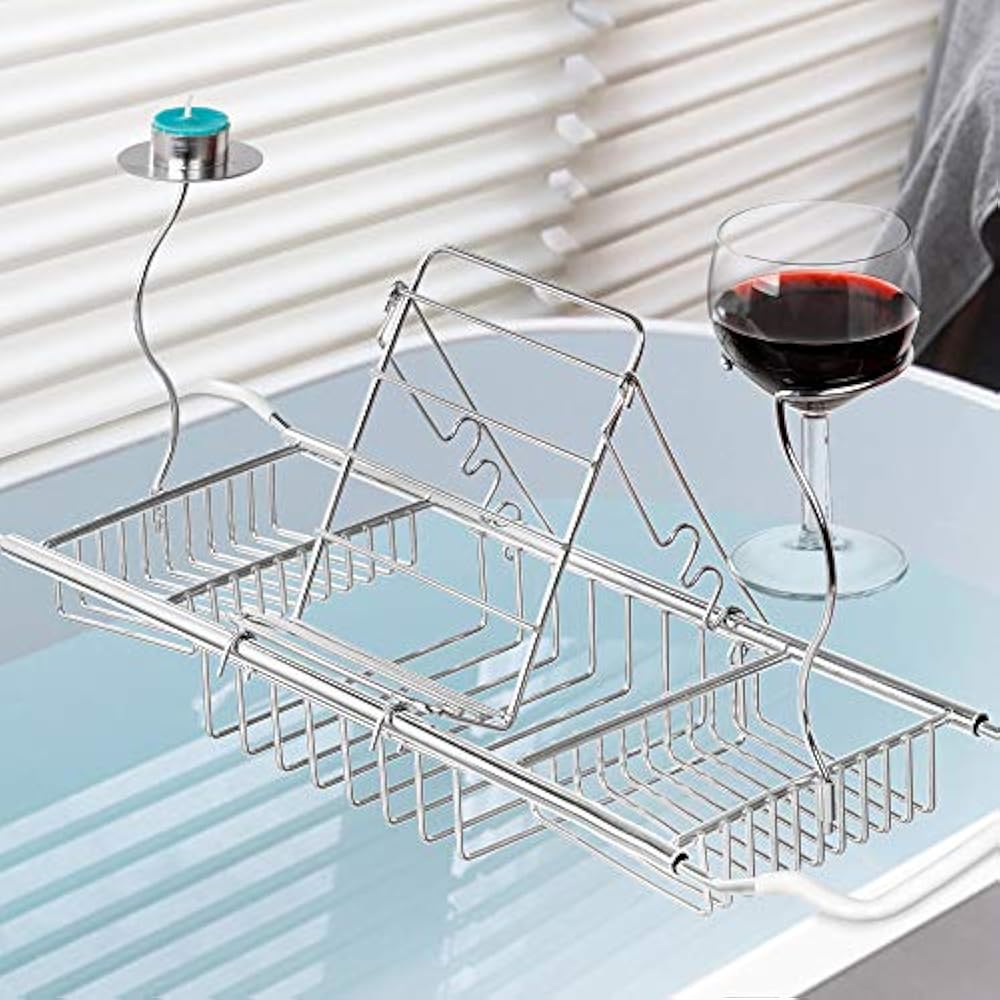 Bathroom Trays IPEGTOP 304 Stainless Steel Bathtub Caddy Expandable