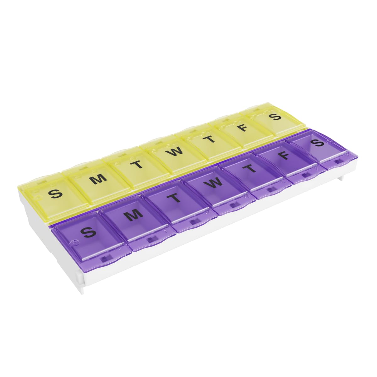 Photo 1 of EZY DOSE Pill Organizer Weekly AM/PM (7-Day), Medicine Planner, Vitamin Case/Box, 2X-Large Locking Compartments to Secure Prescription and Prevent Accidental Spilling, Purple and Yellow, BPA Free