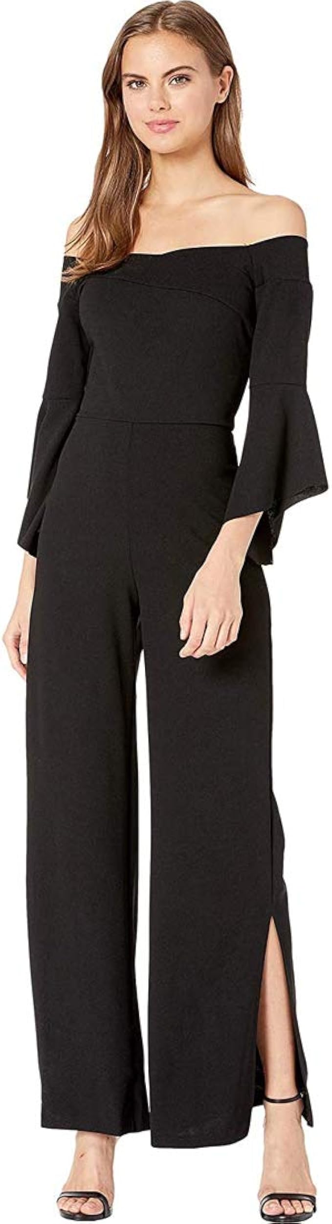 Amazon Com Bebe Women S Off The Shoulder Bell Sleeve Jumpsuit Black 14 Clothing