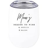 Andaz Press Funny Mother's Day Wine Tumbler with Lid, Mom's Reason To Wine Custom, 12 Oz Stemless Stainless Steel Insulated Birthday Christmas Gift for New Mom Mama Tumbler Mom Tumbler Mom to Be