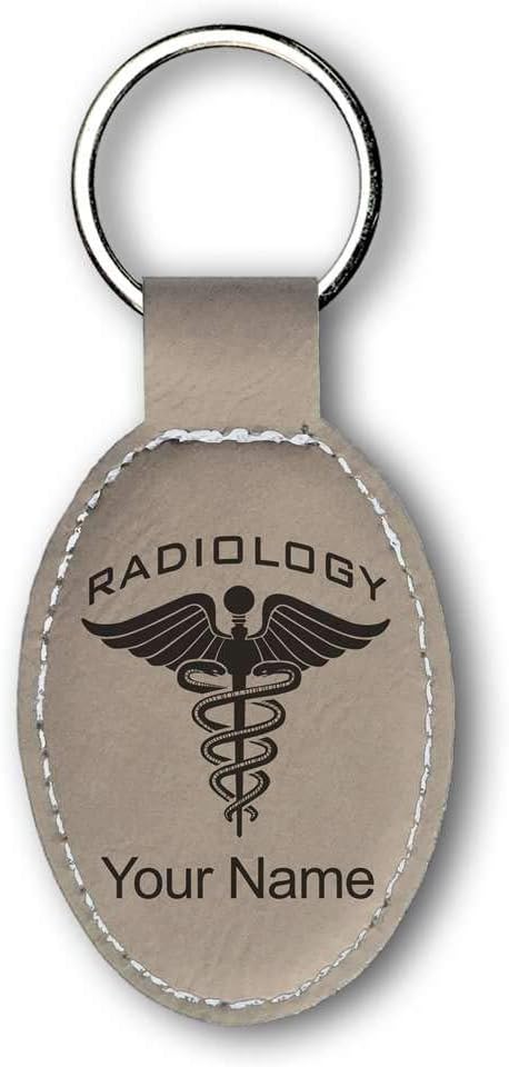 Oval Keychain, Radiology, Personalized Engraving Included (Light Brown)