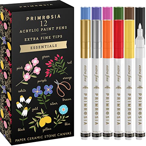 Primrosia 12 Essential Acrylic Paint Pens Extra Fine Tip Markers Set