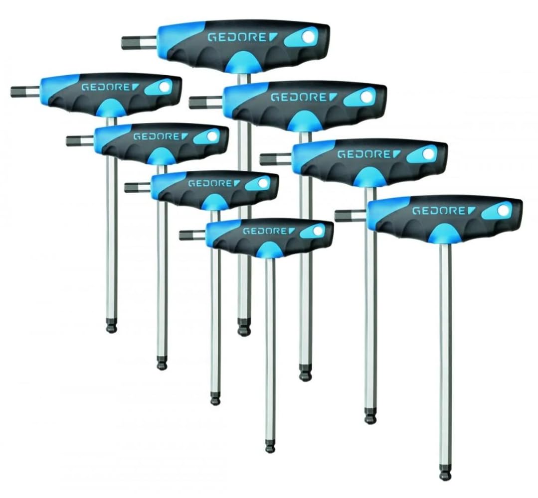 GEDORE Key set, 8-pc., for Allen screws, 2C T-handle and ball head, AF 2-10 mm, DT 2142-008