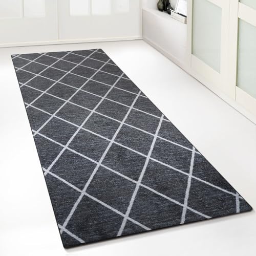 Floordirekt Teppichläufer mit Muster, Cosenza Schwarz, 80 x 350 cm