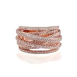 14K Rose Gold Plated Sterling Silver Intertwined Design CZ Right Hand Ring 13.5mm
