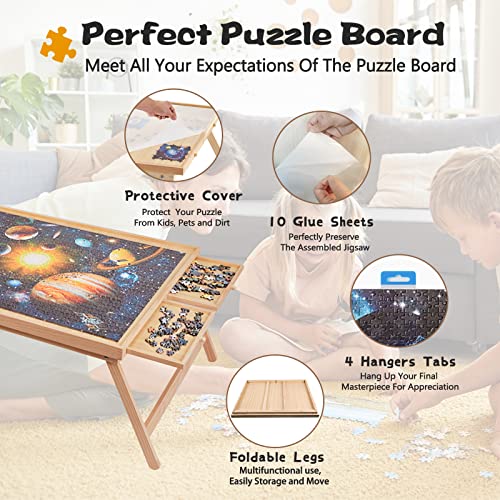1500 Piece Puzzle Board, 34" x 26" Wooden Jigsaw Puzzle Table with