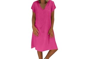 jxsoyen Casual Dresses for Women 2024 Trendy Summer Dresses with Sleeves Knee Length Cotton Linen Dress Women Sundresses