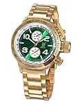 Konigswerk Mens Gold Tone Wrist Watch Metal Band Green Dial Large Face Multifunction Day Date AQ101100G