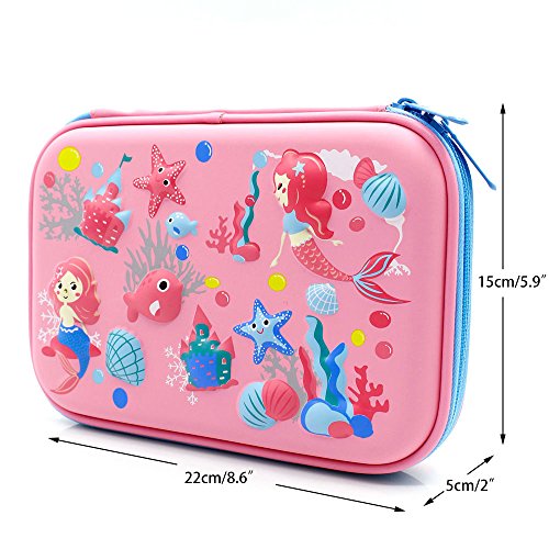 SOOCUTE Mermaid Big Capacity Hardtop Pencil Case with Compartment - Cute School Stationery Supply Organizer Box Pen Holder for Kids Girls Toddlers (Light Pink)