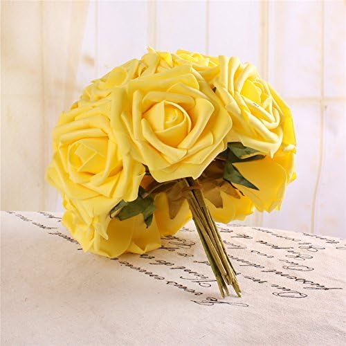 1Dozen DIY Rose Foam Flower Perfect for Wedding Bouquet Bride Bridal Hydrangea Party Home Decoration Flora (Yellow)