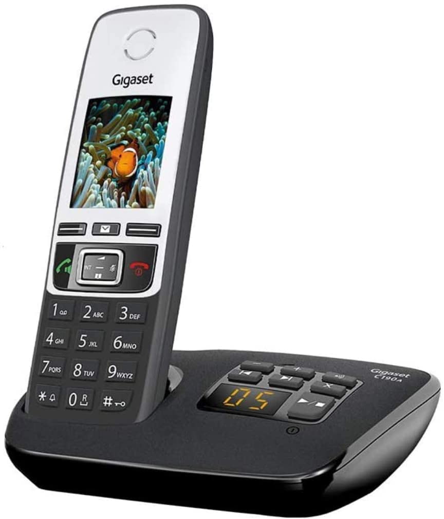 Gigaset C190A SINGLE - Premium Cordless Home Phone with Answer Machine and Nuisance Call Block - Black/Silver