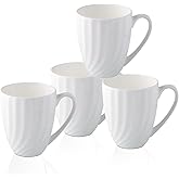 COSTMANCE Fine Bone China White Coffee Mugs Set of 4 (12 oz), Ceramic Spiral Pattern Tea Cups, Thin China Coffee Cups, Lightweight Coffee Mugs for Hot Chocolate, Latte, Cappuccino