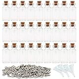 SUPERLELE 60pcs 2ml Small Mini Glass Bottles Jars with Cork Stoppers, 120pcs Eye Screws and 3pcs Small Funnels