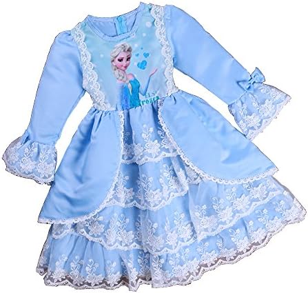 Frozen Princess Elsa Girl Dress Skirt Long Sleeve (7-8, blue)