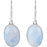 DEVMUKTI 925 Sterling Silver Designer Earrings, Genuine Rainbow Moonstone Gemstone, Handmade Bohemian Jewelry, Healing Crystals Earring for Women, Christmas Gift (Approx.14x10mm)