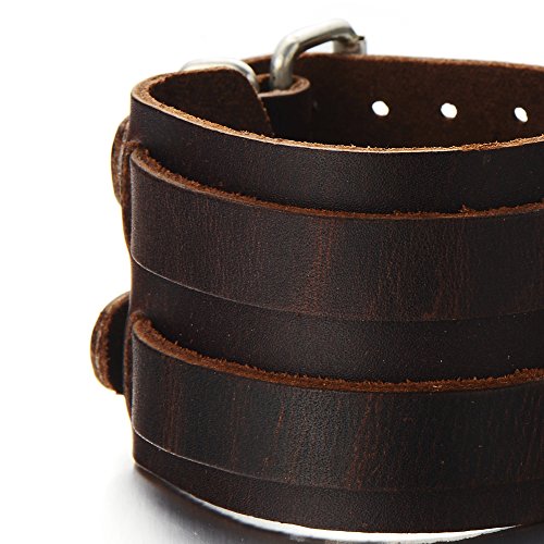 Pulsera Cuero Ancha, Pulsera de Hombre, Cuero Genuino , con tres hebillas