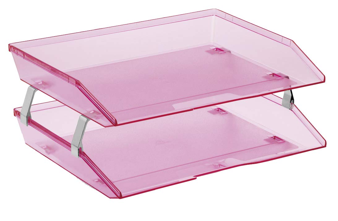 Acrimet Facility 2 Tier Letter Tray, Side Load, Letter Size/A4, Desktop File Organizer, Plastic (Clear Pink Color)