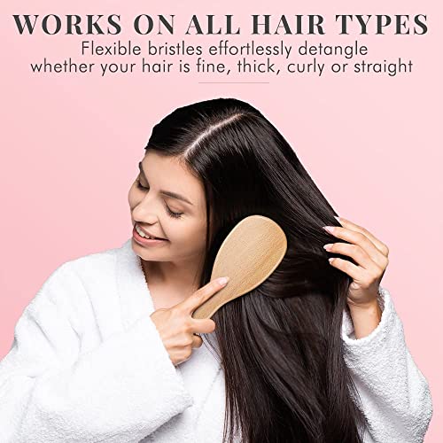 Wooden Hair Brush Set Paddle Brush, Round Brush & Comb, Hair Brushes