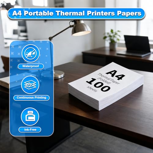 (100 Sheets) A4 Thermal Printer Paper, Foldable Thermal Paper, Compatible with Most Thermal Printers, BPA-Free, Suitable for Thermal Printers for Documents and Web