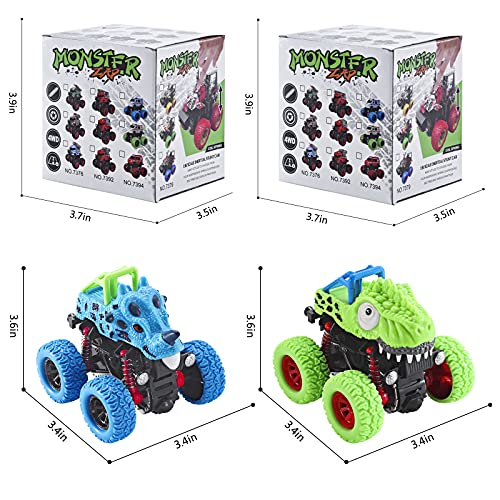 Muehieu Monster Toys Truck Cars, 2 Pack of Dinosaur Vehicles Toys Friction Powered Double Directions Push and Go Dinosaur Trucks Vehicles Playset Toys for Toddler Kids Boys Girls