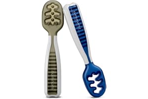 NumNum Baby Spoons Set, Pre-Spoon GOOtensils for Kids Aged 6+ Months - First Stage, Baby Led Weaning (BLW) Spoon - Self Feeding, Silicone Toddler Food Utensils - 2 Spoons, Olive/Navy